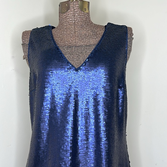 Banana Republic Navy V-Neck Sequin Shift Evening Dress - Picture 4 of 13